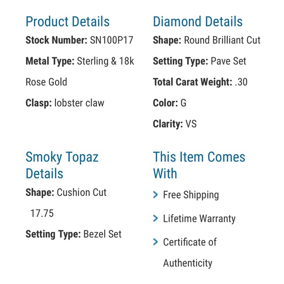 TACORI 18K Rose Gold & 92.5 SSilver Smokey Quartz & Diamond Pendant on SS Chain - Picture 2 of 16